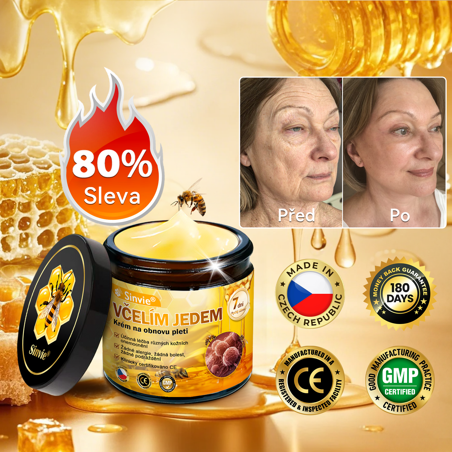 🌻 🌻Sinvie® Krém na obnovu pleti s včelím jedem 🔥 Doporučeno dermatology | Proti vráskám, pigmentovým skvrnám a ochablé pleti - 50 ml